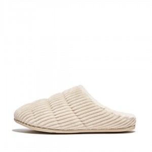 Fitflop Chrissie Corduroy Polyester Women's Slippers White | IE-OFRK-97342