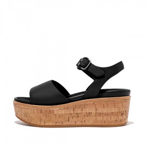 Fitflop Eloise Cork Wrap Women's Wedge Sandals Black | IE-AKGR-26435