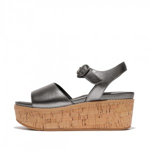 Fitflop Eloise Cork Wrap Women's Wedge Sandals Obsidian | IE-KAIU-30829