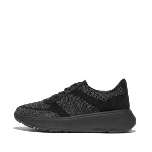 Fitflop F-Mode Knit Polyester Women's Sneakers Black | IE-QOCH-46017