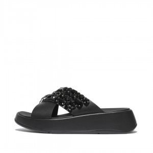 Fitflop F-Mode Leather Women's Slides Black | IE-IGDN-90124