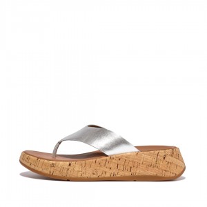 Fitflop F-Mode Metallic & Cork Women's Sandals Silver | IE-UGQD-65847