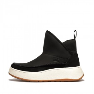 Fitflop F-Mode Nubuck Mix Flatform Bootie Women's Sneakers Black | IE-ZFCB-07932