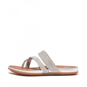 Fitflop Gracie Glitz Mesh Polyester Thongs Women's Toe-Post Sandals Silver | IE-IGHA-47206