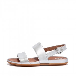 Fitflop Gracie Leather Women's Back-Strap Sandals Silver | IE-QSPT-83196