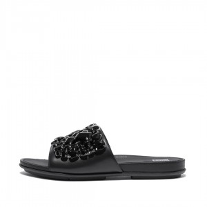 Fitflop Gracie Leather Women's Slides Black | IE-ZRTJ-14079