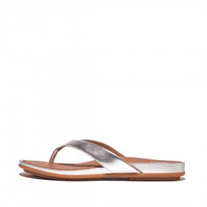 Fitflop Gracie Women's Flip Flops Silver | IE-NHAR-89621