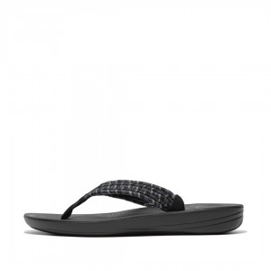 Fitflop Iqushion Cotton Webbing Flip Flops Women's Flip Flops Black | IE-RXKM-01265