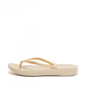 Fitflop Iqushion Ergonomc Women's Flip Flops Gold | IE-LYXU-64237