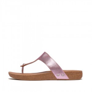 Fitflop Iqushion Leather Thongs Women's Toe-Post Sandals Purple | IE-XGHJ-76140