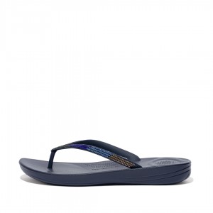 Fitflop Iqushion Ombre Glitter Women's Flip Flops Navy | IE-DNPF-63418