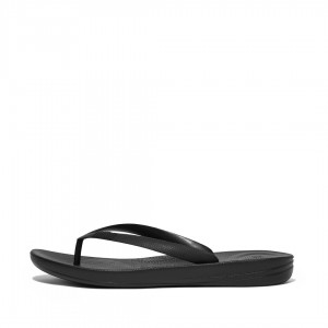 Fitflop Iqushion Rubber Men's Flip Flops Black | IE-QNTP-40721