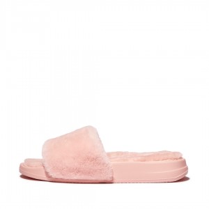 Fitflop Iqushion Shearling Slides Women's Slides Pink | IE-MAFW-05678