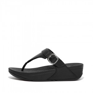 Fitflop Lulu Adjustable Leather Women's Toe-Post Sandals Black | IE-DHML-96420