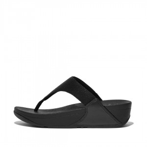 Fitflop Lulu Glitz Mesh Polyester Thongs Women's Toe-Post Sandals Black | IE-EFDT-47239