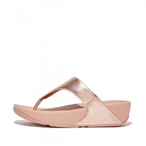 Fitflop Lulu Leather Women's Toe-Post Sandals Rose Gold | IE-EWGV-92147