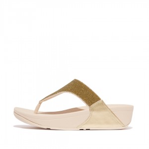 Fitflop Lulu Microfibre Faux Leather (Pu) Thongs Women's Toe-Post Sandals Gold | IE-KCMV-63254