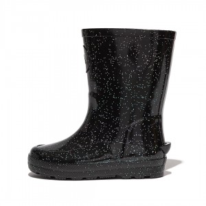 Fitflop Wonderwelly Natural Rubber Mix Kids'' Rain Boots Black | IE-RKUS-23487