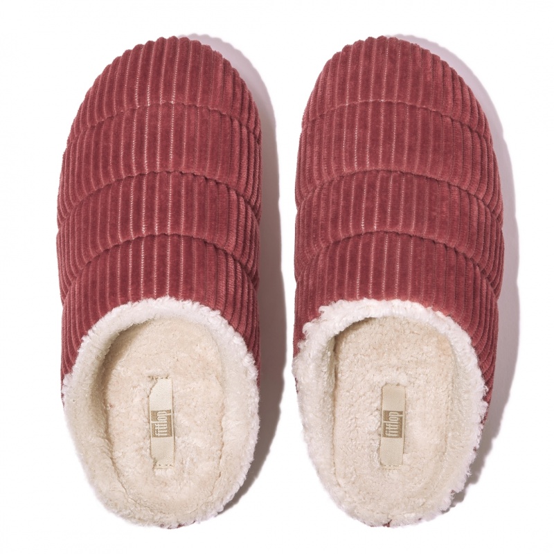 Fitflop Chrissie Corduroy Polyester Women's Slippers Red | IE-TIHA-95823