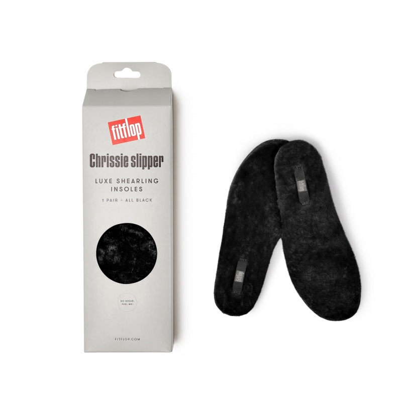 Fitflop Chrissie Shearling Slippers Women's Insoles Black | IE-MDPU-73264