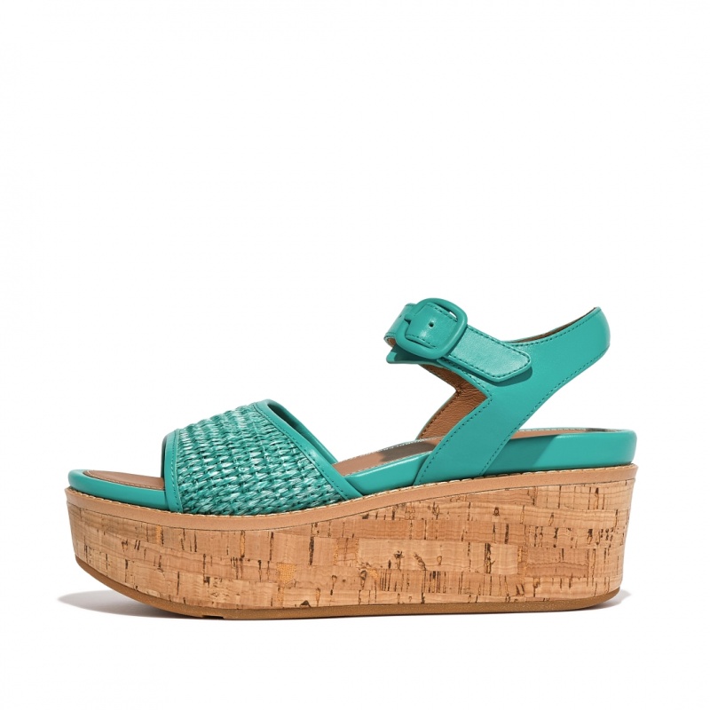 Fitflop Eloise Faux Raffia Back Strap Women\'s Wedge Sandals Blue | IE-VOTI-39705