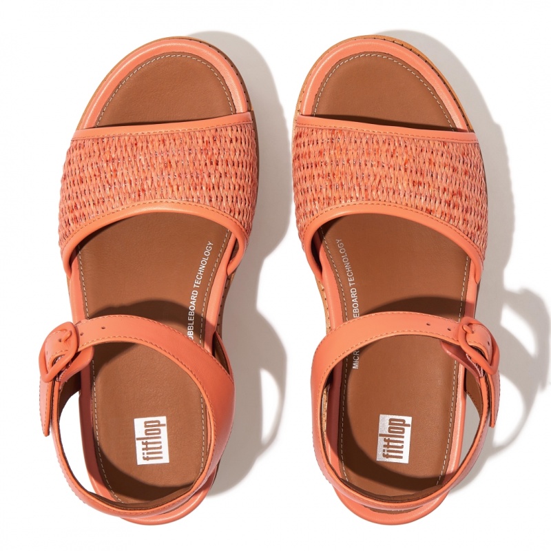 Fitflop Eloise Faux Raffia Back Strap Women's Wedge Sandals Orange | IE-ARFJ-74265