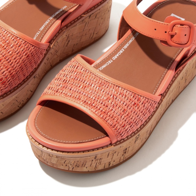 Fitflop Eloise Faux Raffia Back Strap Women's Wedge Sandals Orange | IE-ARFJ-74265