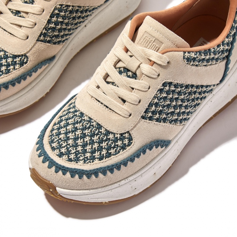 Fitflop F-Mode Crochet Knit Polyester Women's Sneakers Grey Blue | IE-URYK-78296