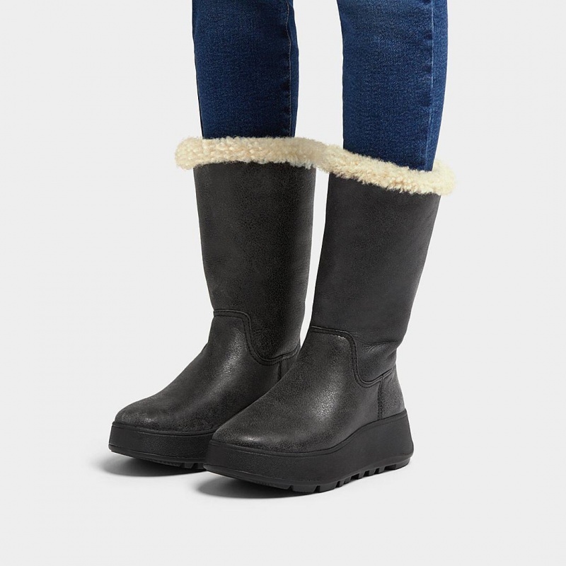 Fitflop F-Mode Double Faced Shearling Women's Boots Black | IE-NAZG-41839