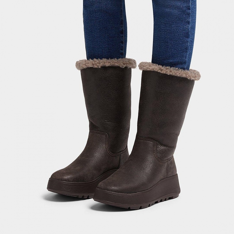 Fitflop F-Mode Double Faced Shearling Women's Boots Chocolate | IE-AYBE-81452