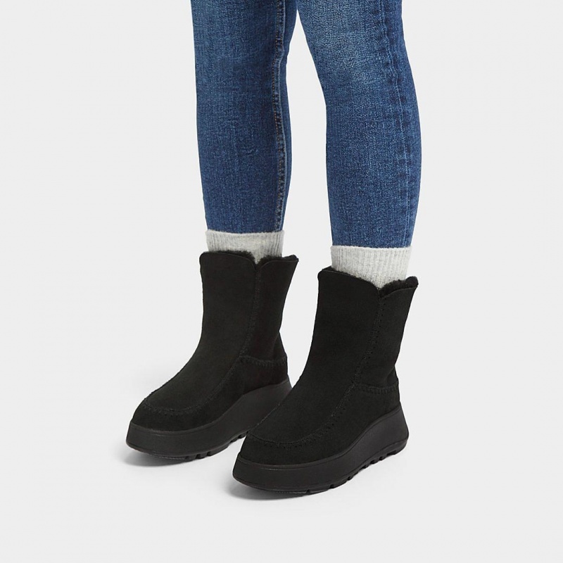 Fitflop F-Mode Double Faced Shearling Women's Boots Black | IE-VUWL-26910