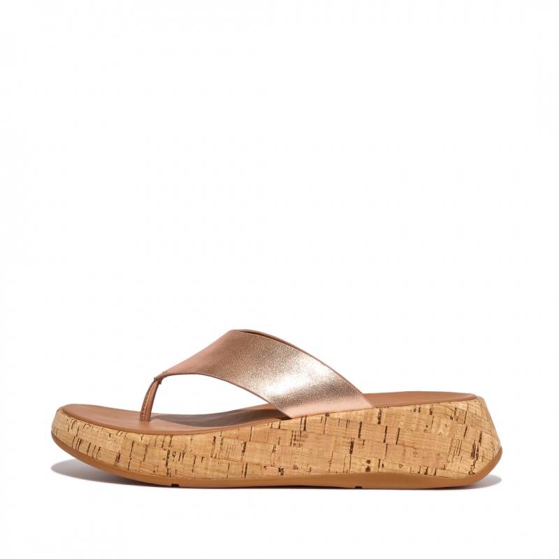 Fitflop F-Mode Metallic & Cork Women\'s Sandals Gold | IE-HIQF-86137