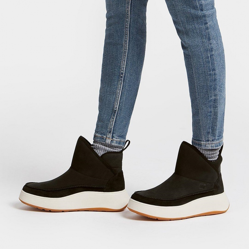 Fitflop F-Mode Nubuck Mix Flatform Bootie Women's Sneakers Black | IE-ZFCB-07932