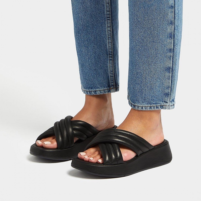 Fitflop F-Mode Slides Women's Slides Black | IE-RMCI-58679