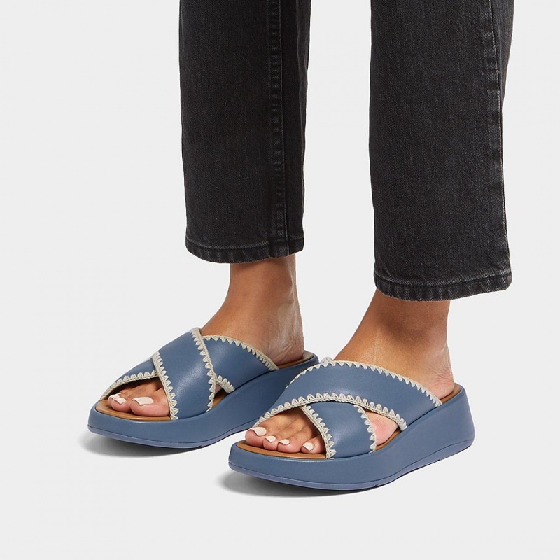 Fitflop F-Mode Slides Women's Slides Blue | IE-VRZK-38591