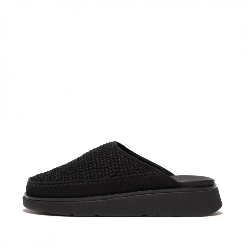 Fitflop Gen-Ff Polyester Knit Cotton Women\'s Mules Black | IE-RTUB-80452