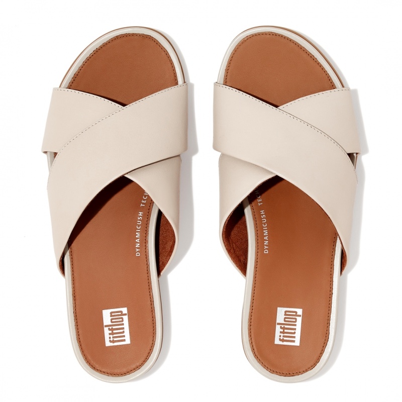 Fitflop Gracie Cross Slides Women's Slides Grey Beige | IE-UXCB-16502