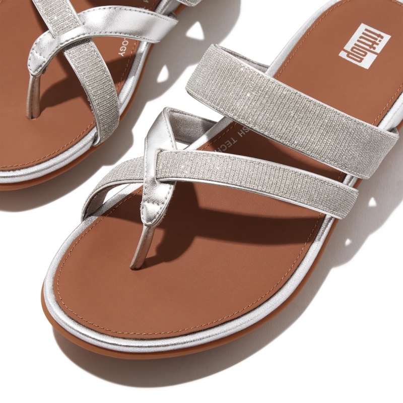 Fitflop Gracie Glitz Mesh Polyester Thongs Women's Toe-Post Sandals Silver | IE-IGHA-47206