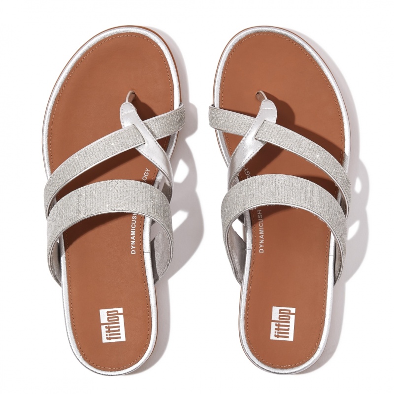 Fitflop Gracie Glitz Mesh Polyester Thongs Women's Toe-Post Sandals Silver | IE-IGHA-47206