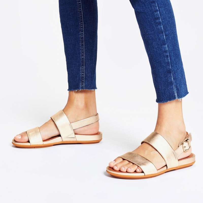 Fitflop Gracie Leather Women's Back-Strap Sandals Gold | IE-MKUJ-60523