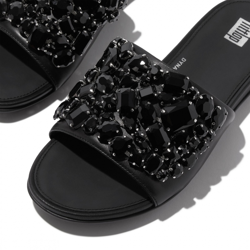 Fitflop Gracie Leather Women's Slides Black | IE-ZRTJ-14079