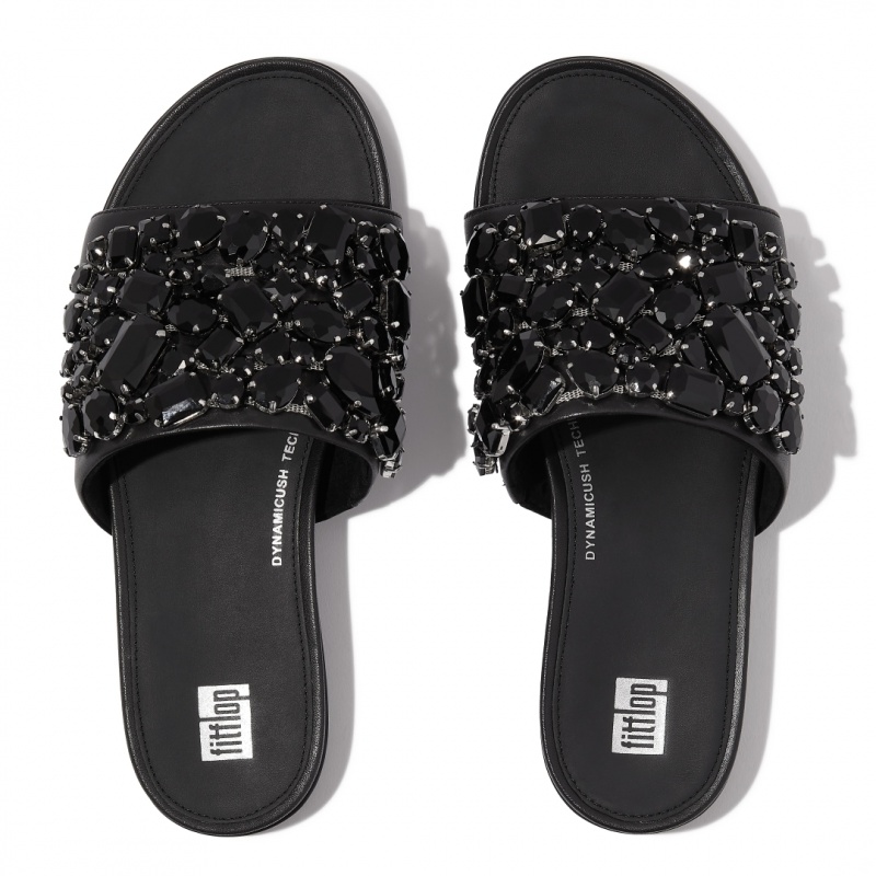 Fitflop Gracie Leather Women's Slides Black | IE-ZRTJ-14079