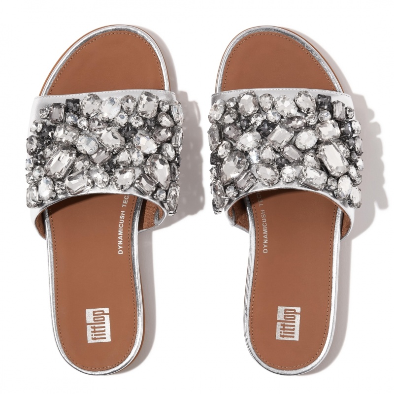 Fitflop Gracie Leather Women's Slides Silver | IE-ROTJ-25964