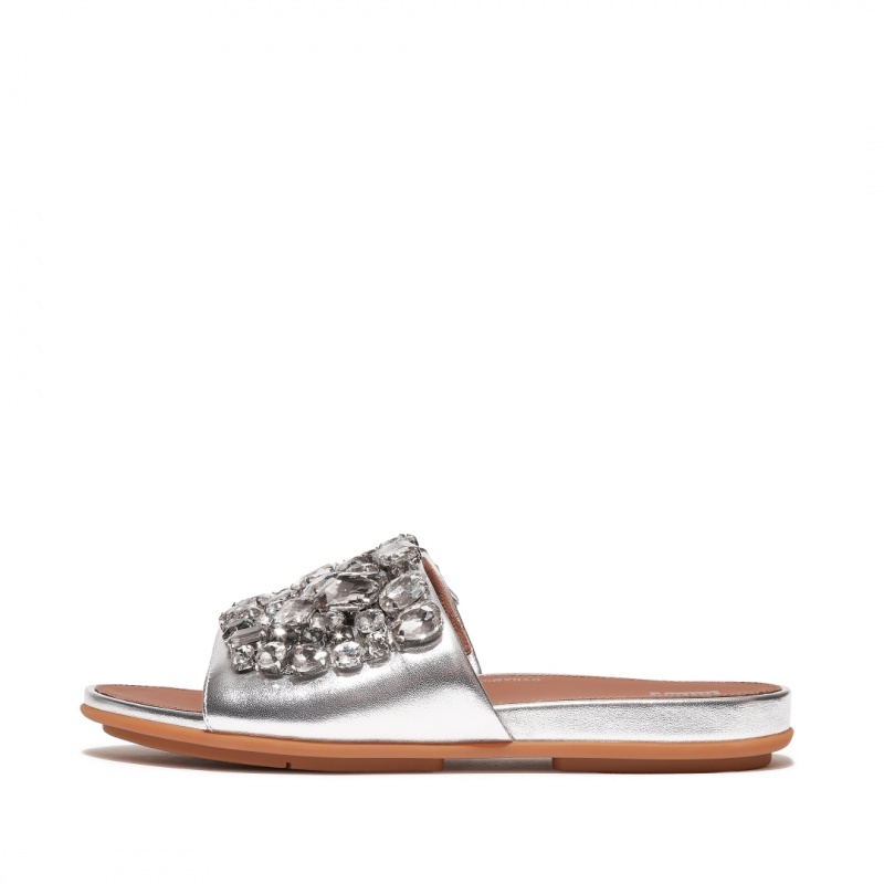 Fitflop Gracie Leather Women\'s Slides Silver | IE-ROTJ-25964