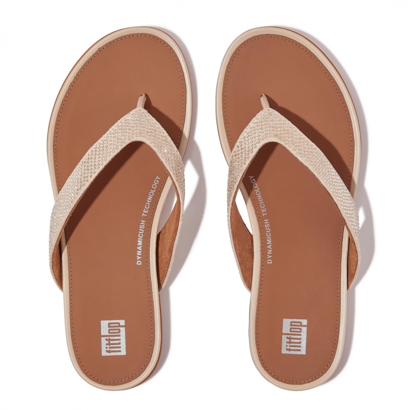 Fitflop Gracie Microfibre Women's Flip Flops Beige | IE-BCPO-17463