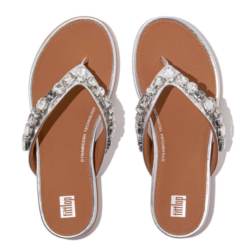 Fitflop Gracie Women's Flip Flops Silver | IE-XHFN-68193