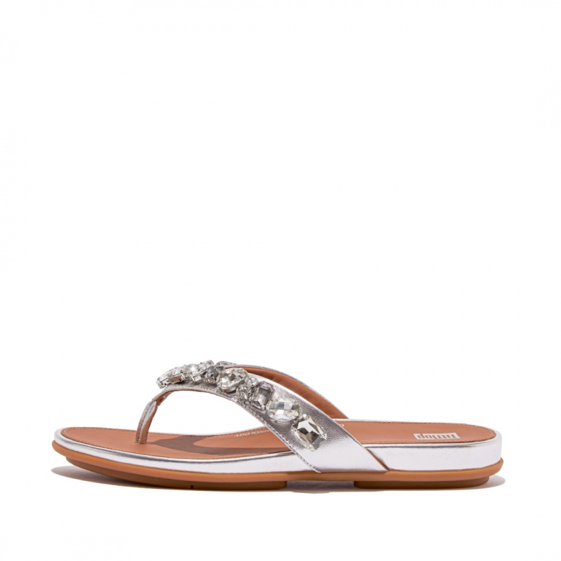 Fitflop Gracie Women\'s Flip Flops Silver | IE-XHFN-68193