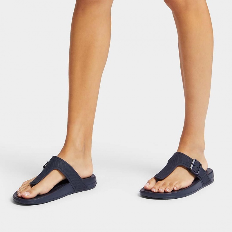 Fitflop Iqushion Adjustable Buckle Women's Flip Flops Navy | IE-QRIS-05196