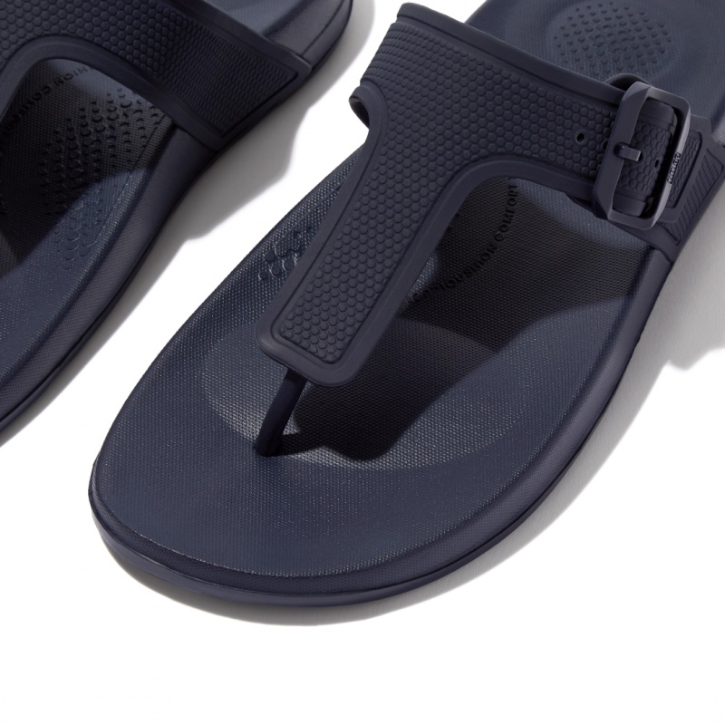 Fitflop Iqushion Adjustable Buckle Women's Flip Flops Navy | IE-QRIS-05196