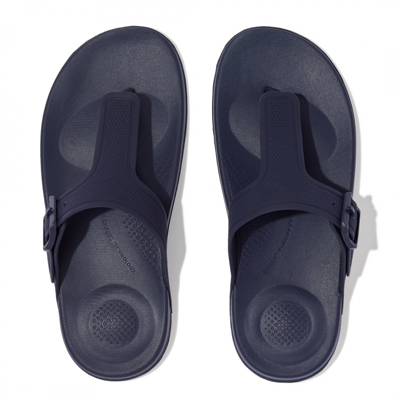 Fitflop Iqushion Adjustable Buckle Women's Flip Flops Navy | IE-QRIS-05196